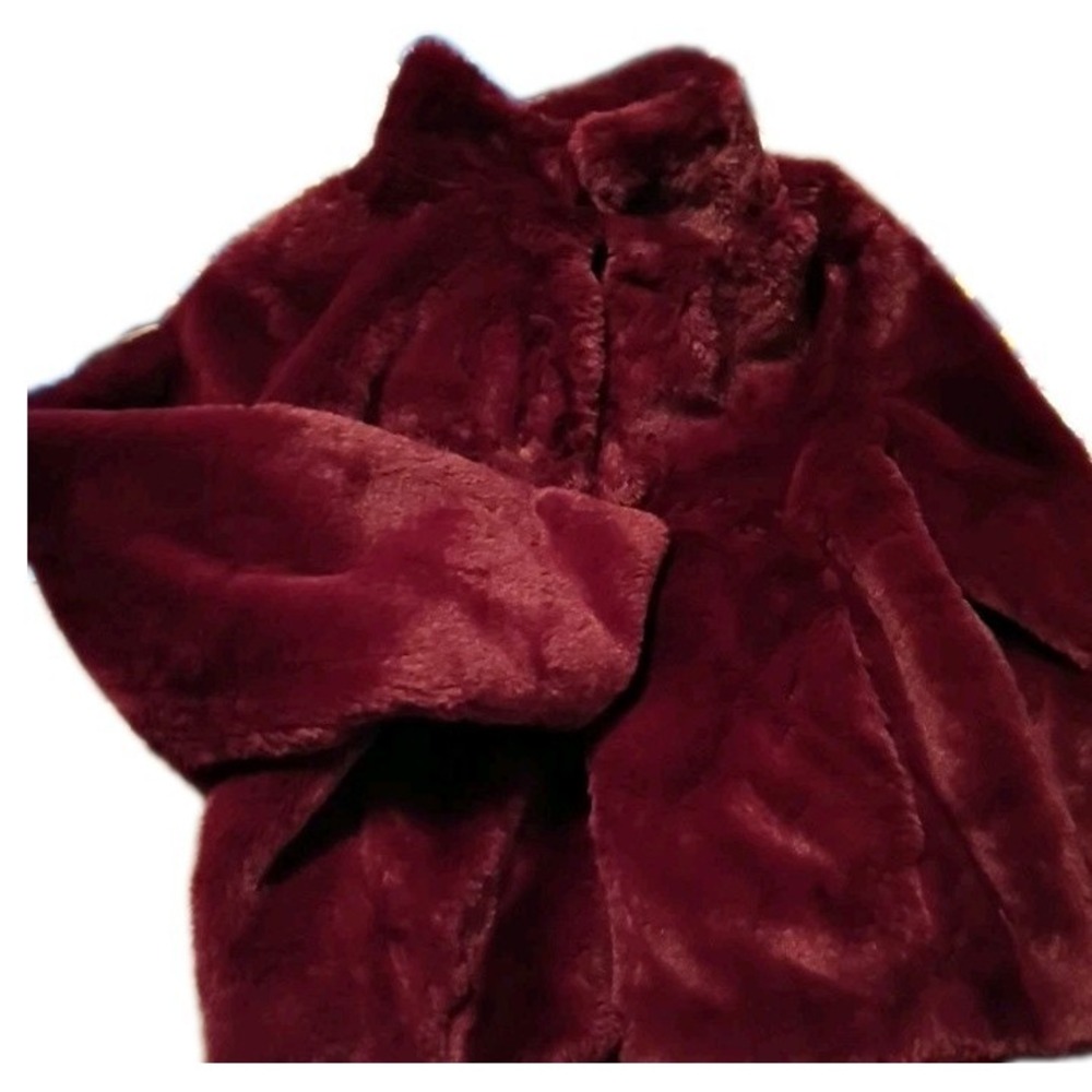 Express Faux Fur Fuzzy Wine Plum Purple Mock High Neck Jacket size L Coat